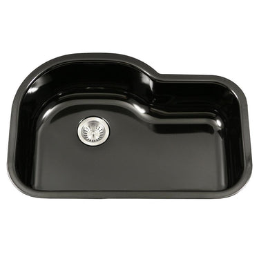 Houzer BL Porcela Series Porcelain Enamel Steel Undermount Offset Single Bowl Kitchen Sink, Black Kitchen Sink - Undermount Houzer